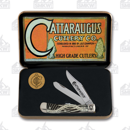 Cattaraugus Cutlery Knives Flag Banner Trapper Folding Knife