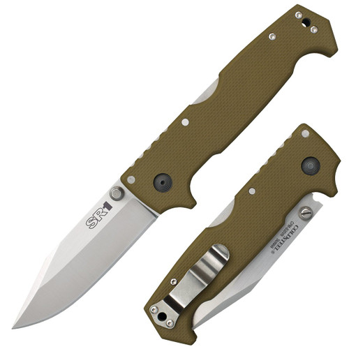 Cold Steel SR1 Folding Knife OD Green 4 Inch Plain Satin Clip Point