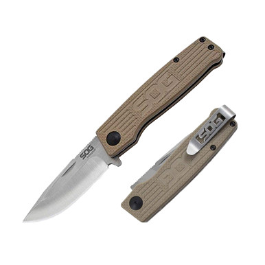 SOG Terminus Folding Knife Brown 3in Plain Satin Drop Point