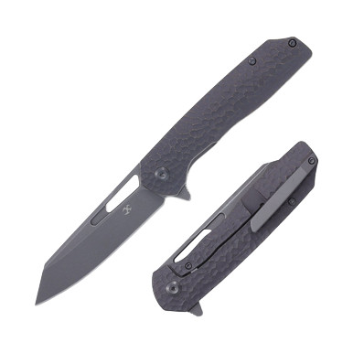 Kansept Shard Circle Woodgrain Ti Folding Knife 3.5in Stonewash Reverse Tanto