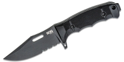SOG Seal FX Black 4.3in Clip Point Partially Serrated Fixed Blade