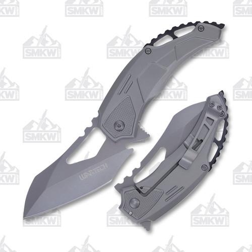 WarTech Assisted Tactical Folding Knife Grey 3.25in Plain Blade