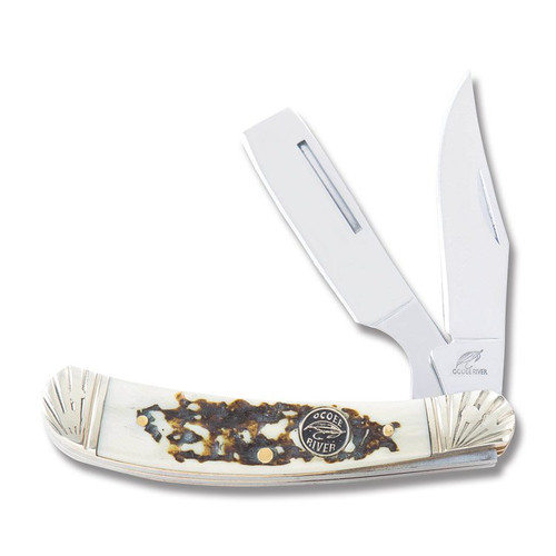 Frost Ocoee River Stag Bone Resin Razor Folding Knife