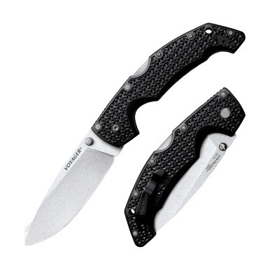 Cold Steel Large Voyager Lockback Folding Knife Black Griv-Ex 4" Stonewash Drop Pt CS29AB