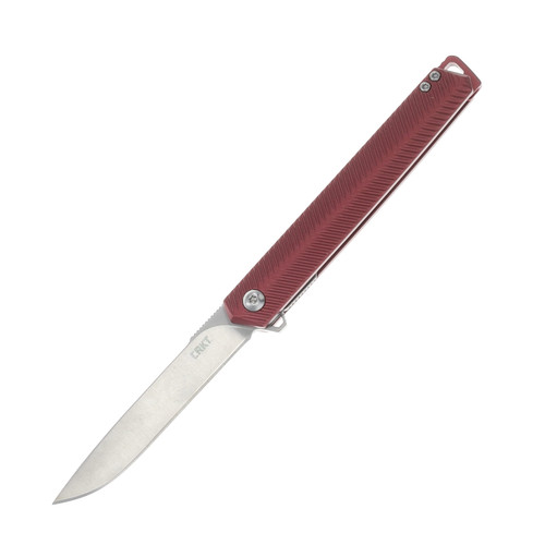 CRKT Stylus Assisted Folding Knife Red 3.18in Plain Satin Drop Point CRK820BXP