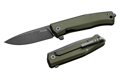 LionSteel Myto Folding Knife 3.27in Black Stonewash M390 Green Aluminum