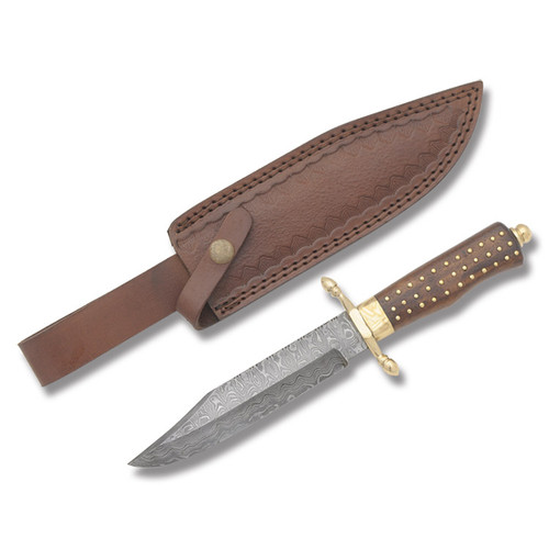 Rite Edge Exotic Bowie Knife Wood 7.5 Inch Plain Edge Damascus Clip Point 1