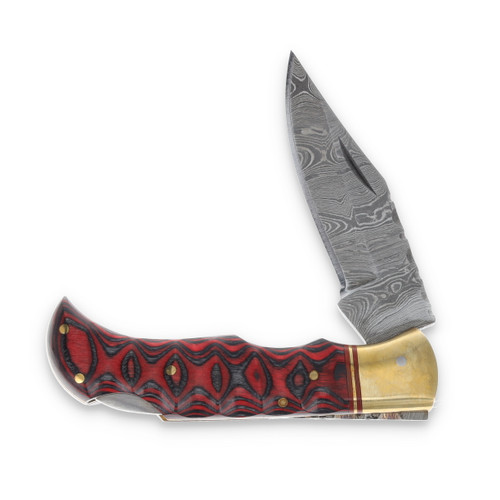 Red and Black Twisted Wood 4" Folding Knife