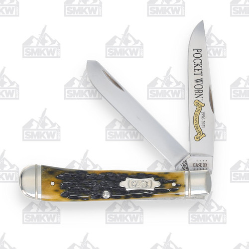 Case Pocket Worn 25th Anniversary Olive Jigged Trapper Folding Knife