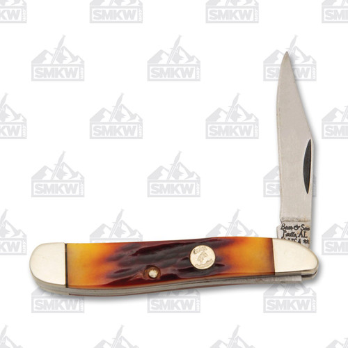 Bear & Son Peanut Folding Knife 2in Plain Edge Red Stag Bone