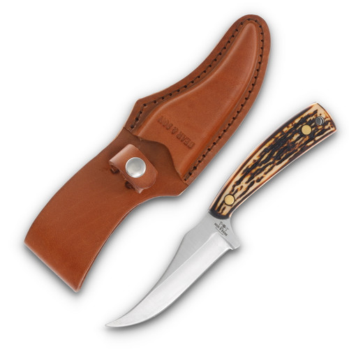 Bear & Son Upswept Skinner Fixed Blade Knife Stag Delrin BR753