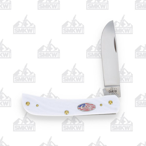 Case White Synthetic Flag Shield Sod Buster Jr Folding Knife