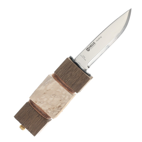 Helle Harding with Unfinished Curly Birch Wood and Stacked Leather Handle HF801