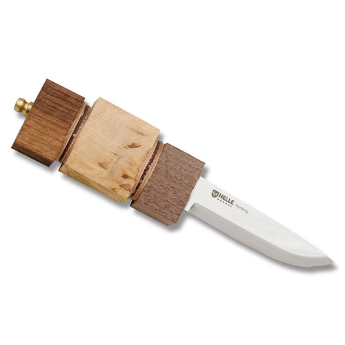 Helle Harding with Unfinished Curly Birch Wood and Stacked Leather Handle