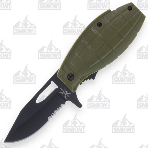 Tac Xtreme AO Partially Serrated Green Grenade Linerlock Tactical Folder