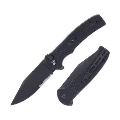 CIVIVI Cogent Folding Knife Black 3.47in Part Serr Black SW Clip Point