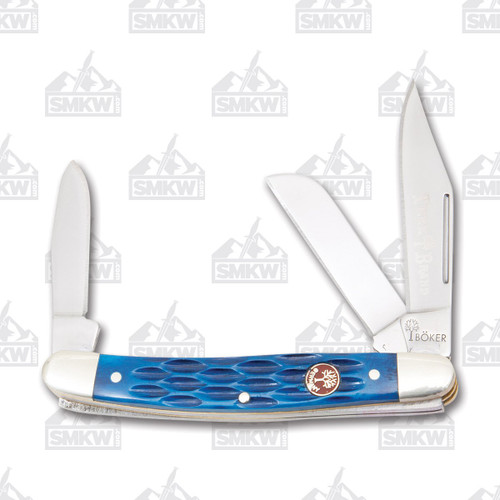 Boker Red Shield Dark Blue Bone Stockman Pocket Knife