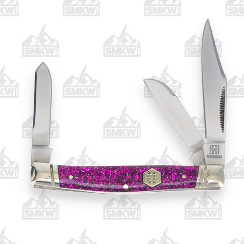 Rough Ryder Stockman Folding Knife Purple Sparkle Front Open