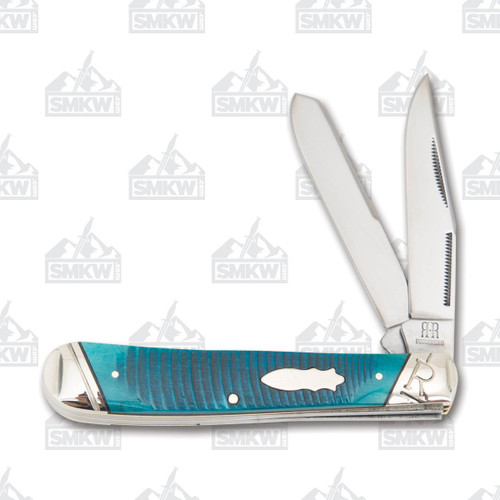 Rough Ryder Black & Blue Jigged Bone Trapper Folding Knife