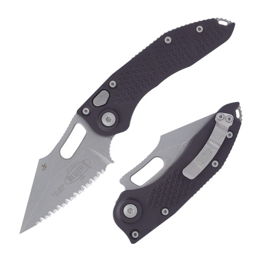 Microtech Stitch-A Out-the-Side Automatic Knife Serrated Apocalyptic M390MK/Fluted Black Aluminum AUMT16912AP