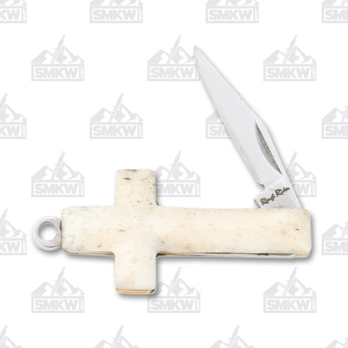 Rough Ryder Smooth Bone Cross Pendant Folding Knife
