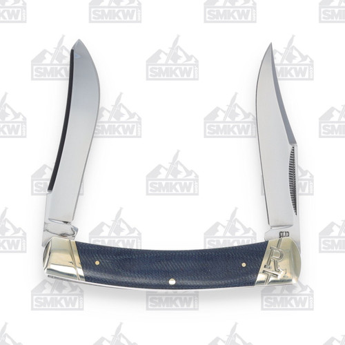 Rough Ryder Large Moose Folding Knife Denim Micarta Front Open