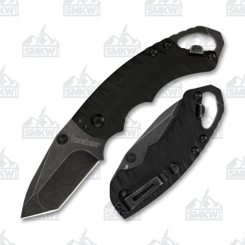 Kershaw Shuffle II Folding Knife 2.6 Inch Plain BlackWash Tanto Open and Closed
