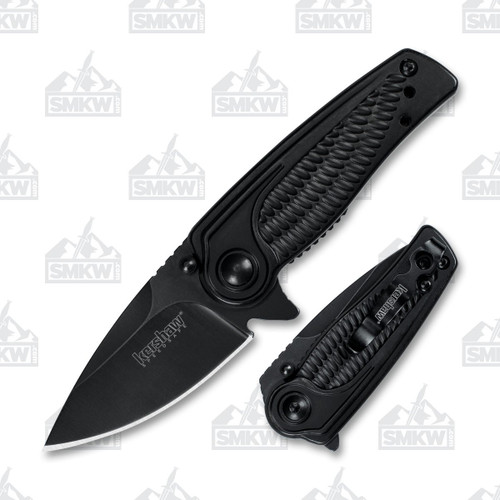 Kershaw Spoke Folding Knife 2 Inch Plain Black Oxide Coated Drop Point Front Open and Back Closed