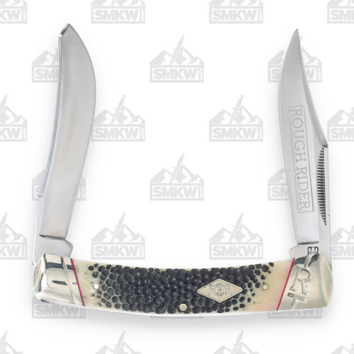 Rough Ryder Large Moose Folding Knife Buckshot Bone Front Open