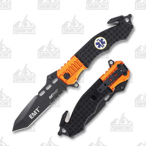 MTech USA EMT Orange and Black Rescue Folding Knife