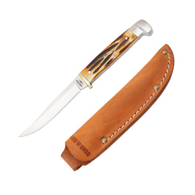 Bear & Son Small Hunter India Stag Bone 3 Inch Plain Satin Clip Point