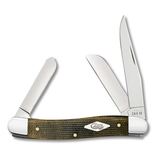Case Smooth Green and Black Natural Canvas Micarta Medium Stockman Folding Knife