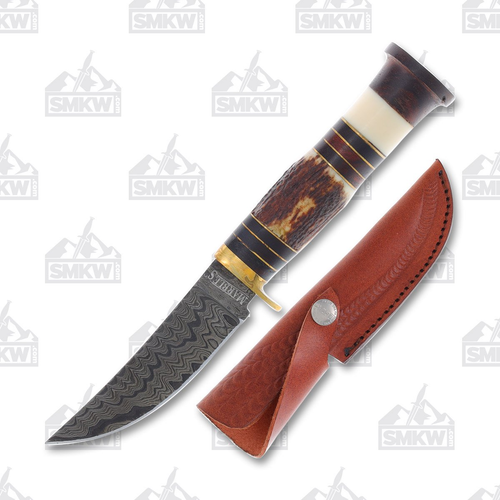 Marble's Damascus Skinner Fixed Blade Knife Stag Handle 1