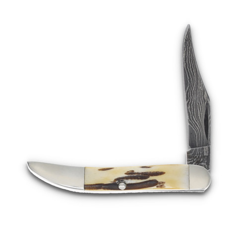 Bear & Son Stag Damascus Toothpick Folding Knife