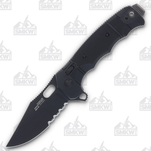 SOG Seal XR Folding Knife 3.9in Black Partially Serrated Clip Point