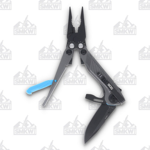 SOG Flash MT Urban Gray and Cyan Multitool 2.4in Black Clip Point