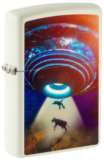 Zippo Lighter UFO Alien Livestock Abduction Glow in the Dark Green