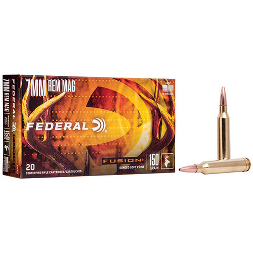 Federal Fusion 7mm Remington Magnum Rifle Ammunition 20 Rounds Brass Centerfire 150 Grain Bonded SP