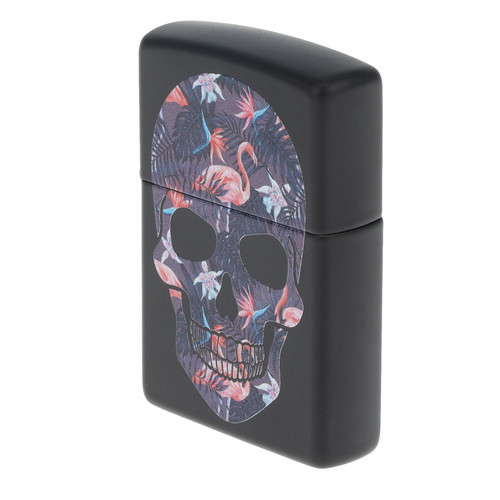 Zippo Lighter Flamingo Skull Black Matte 1. front side 