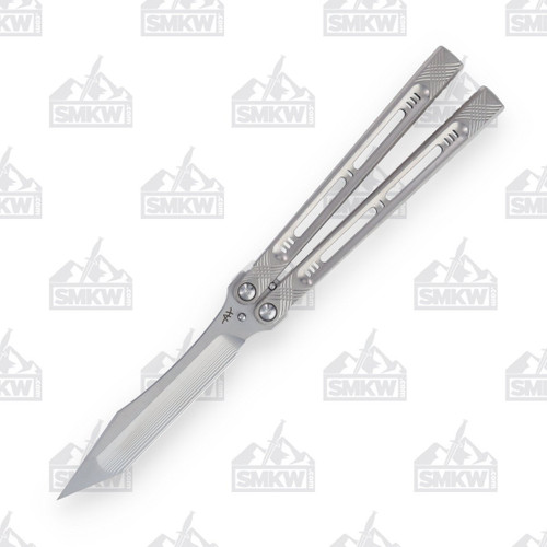 Heibel Menace Balisong #23 Satin Damasteel/Silver Anodized Titanium HKM023