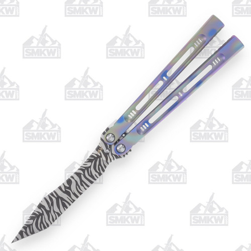 Heibel Menace Balisong #25 Tiger Stripe Damasteel/Multi-Anodized Titanium HKM025