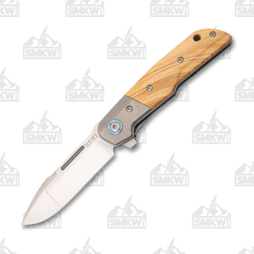 MKM Clap Folding Knife 3in Drop Point Olive Wood Titanium Bolster