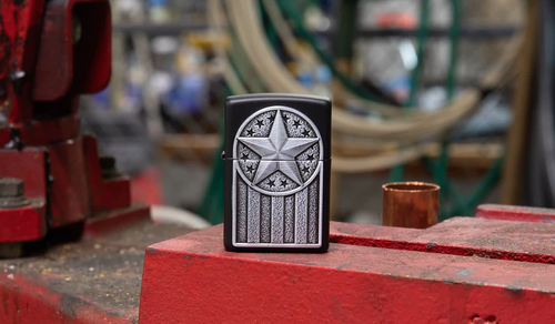 Zippo American Star Metal Emblem Black Matte Lighter