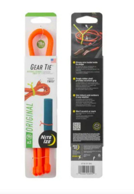 Nite Ize Gear Tie 18" Orange Rubber Reusable Twist Tie 2 Pack