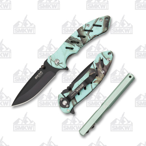 Bear & Son Bear Edge Folding Knife and Pocket Sharpener Combo Teal