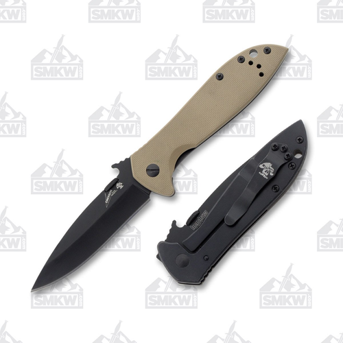 Kershaw CQC-4K Coyote Brown - Black 3.25 Inch Plain Black Drop Point Open and Closed