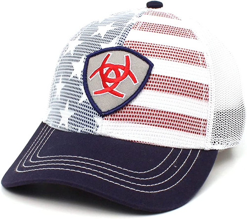 M&F Western Ariat Men's White USA Flag Shield Logo Cap