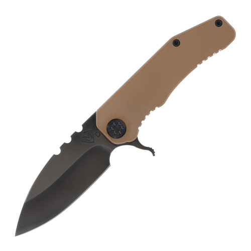 MEDFORD COYOTE FLIPPER TAN 3IN PLAIN BLACK D2 DROP POINT