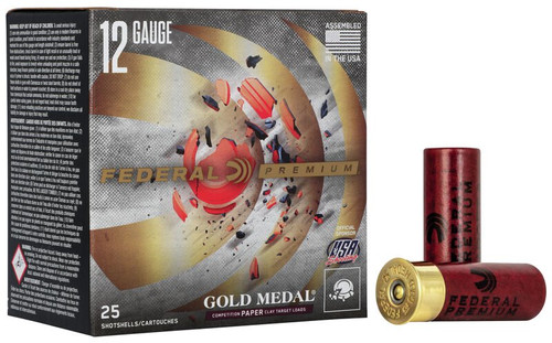 Federal Premium Gold Medal Grand Paper 12 Gauge Shotgun Ammunition Plastic Brass 25 Rounds 2.75in 1oz #8 Shot