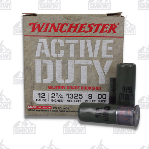 Winchester Active Duty 12 Gauge Ammunition 2.75" 9 Pellet 00 Buck 25 Shells